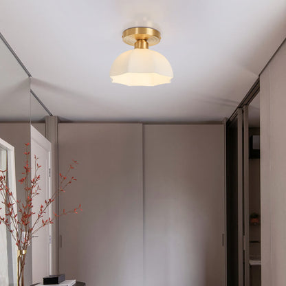 Japanese Vintage Brass Glass Dome 1-light Semi-flush Mount Ceiling Light