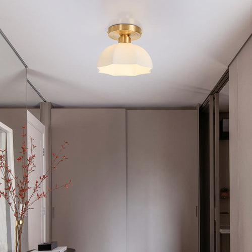 Japanese Vintage Brass Glass Dome 1-light Semi-flush Mount Ceiling Light