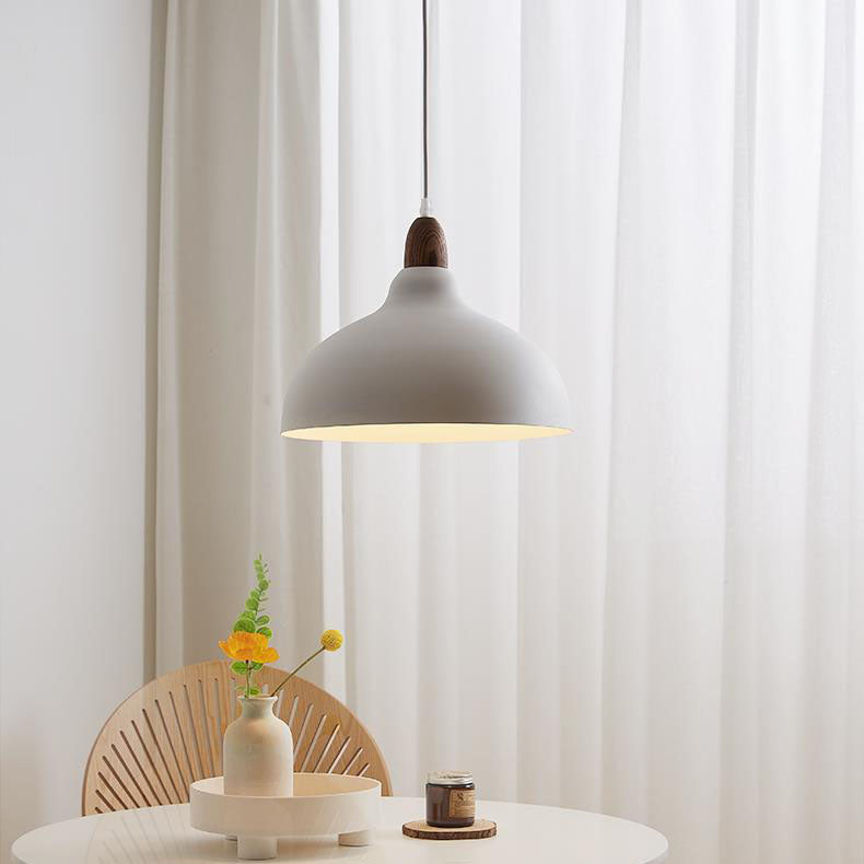 Traditional Japanese Solid Wood Dome Round Hardware 1-Light Pendant Light For Living Room Lumendat