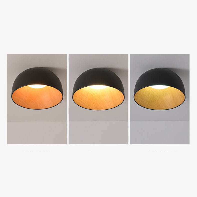 Minimalist Wooden Bowl Iron LED Flush Mount Ceiling Light BulbSquare