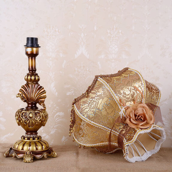 European Vintage Fabric Tassel Resin Court 1-Light Table Lamp Lumendat