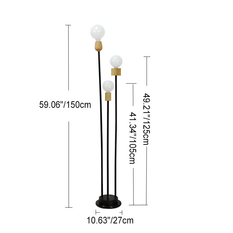 Industrial Retro Iron Black-Finished Frame Glass Ball 3-Light Standing Floor Lamp Lumendat