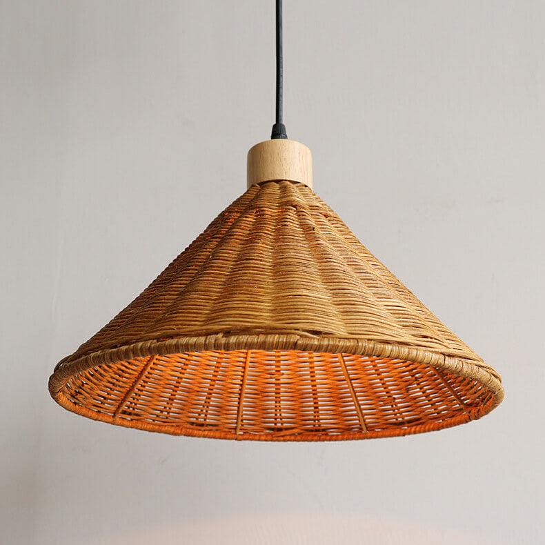 Vintage Wabi-sabi Rattan Weaving Cone 1-light Pendant Light