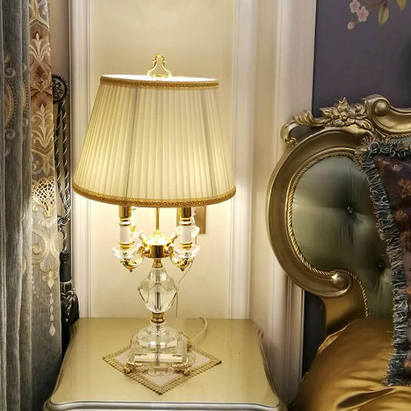 European Luxury Fabric Candle Holder with Crystal Base 4-Light Table Lamp Lumendat