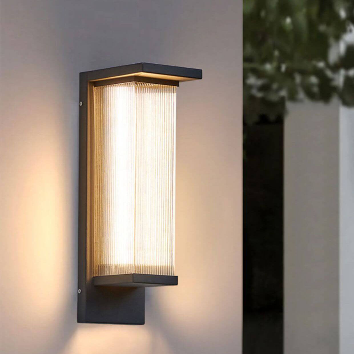 Industrial Waterproof Rectangular PC Striped Shade LED Outdoor Wall Sconce Lamp Lumendat