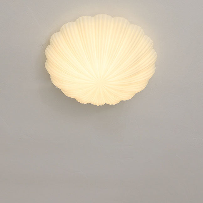 Modern French Cream Shell Glass LED Flush Mount Ceiling Light BulbSquare