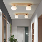 Japanese Vintage Striped Glass Wood Long Plate 2/3 Light Flush Mount Ceiling Light Lumendat