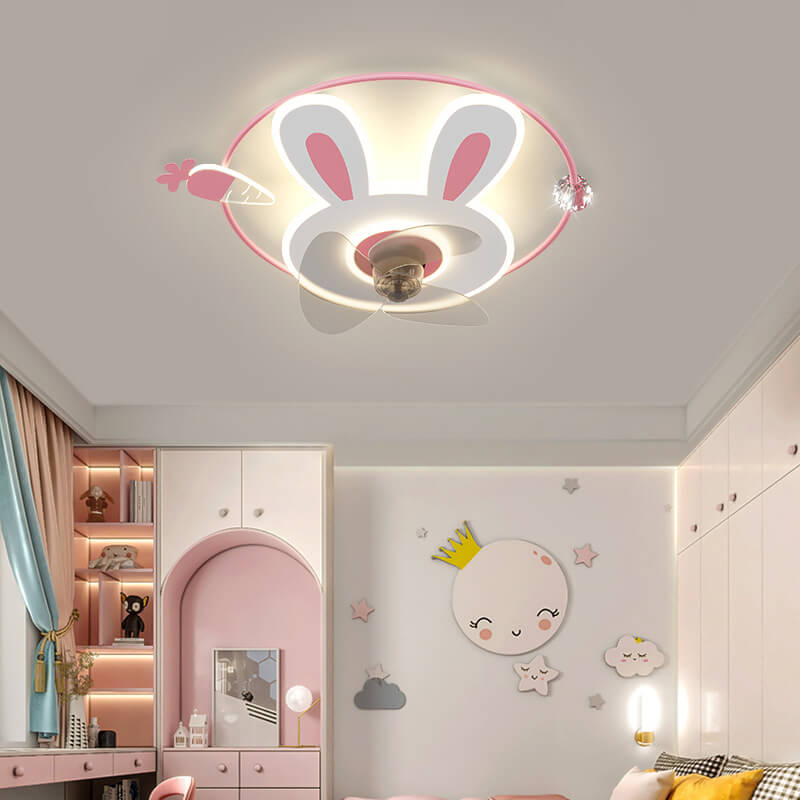 Lumendat Cartoon Creative Bunny Carrot LED Flush Mount Ceiling Fan Light Lumendat