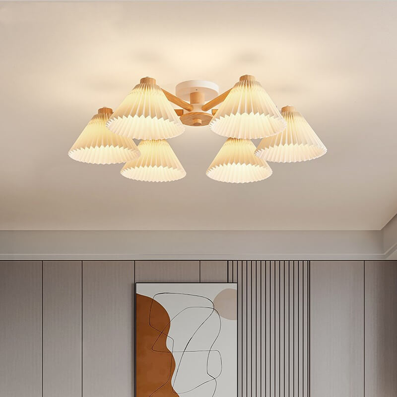 Nordic Wood Pleated Shade 3/6/8 Light Semi-flush Mount Ceiling Light