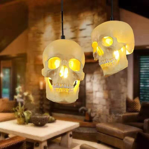 Contemporary Creative Skull Resin Iron 1-Light Halloween Pendant Light For Living Room