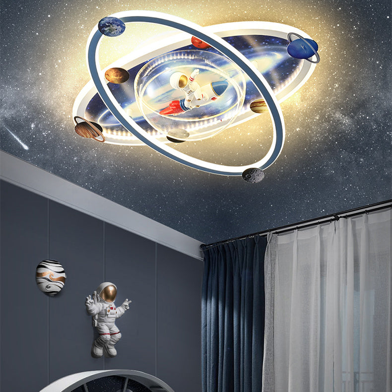 Lumendat Contemporary Creative Kids Round Spaceman Planet Iron Acrylic Resin LED Flush Mount Ceiling Light For Bedroom Lumendat