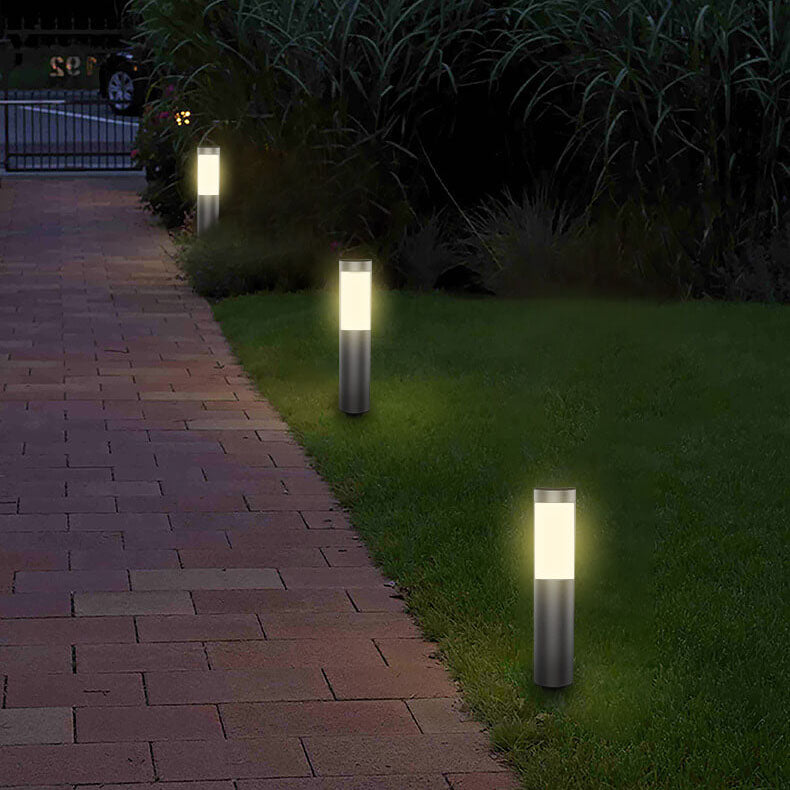 Modern Cylindrical Stainless Steel Waterproof Solar Outdoor Lawn LED Garden Ground Insert Landscape Light Lumendat