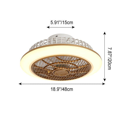Modern Minimalist Round Cage Iron Acrylic LED Flush Mount Ceiling Fan Light For Living Room