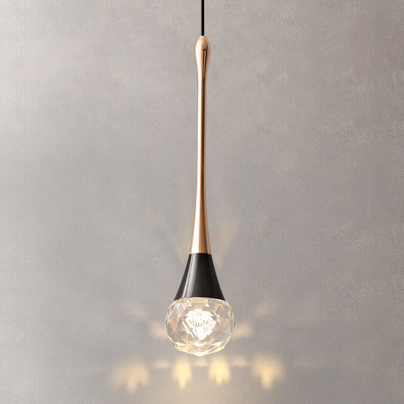 Light Luxury Minimalist Crystal Metal Pillar LED Pendant Light