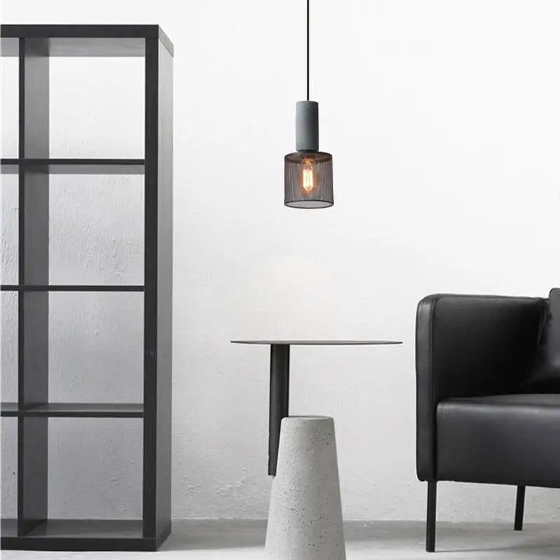 Contemporary Industrial Cylindrical Tapered Cement Iron 1-light Pendant Light for Living Room Lumendat