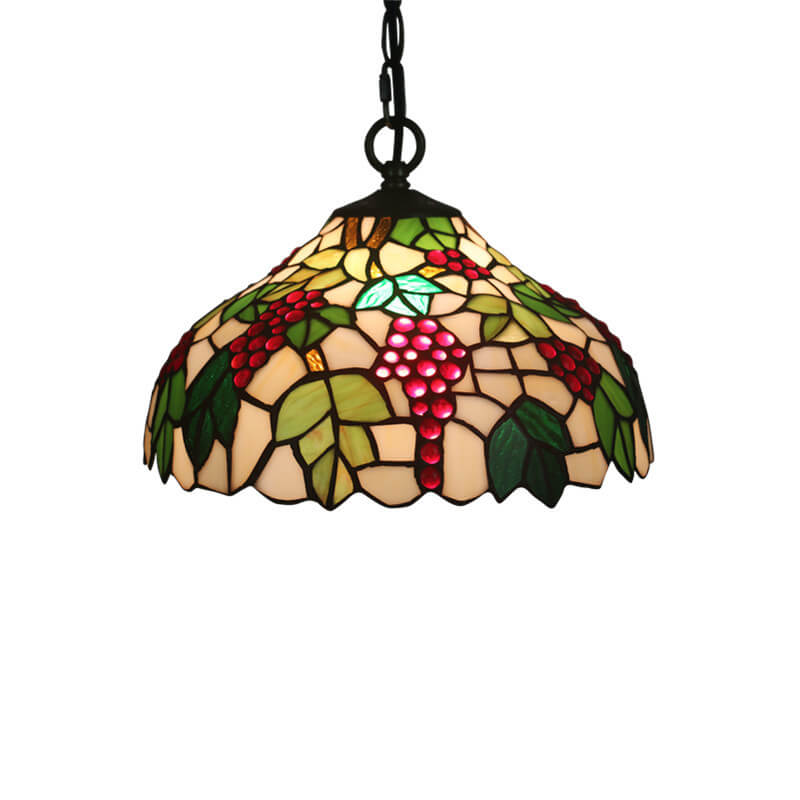 Vintage Tiffany Grape Stained Glass 1-light Pendant Light