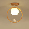 Modern Japanese Minimalist Log Bird Round 1-Light Semi-Flush Mount Ceiling Light Lumendat