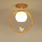 Modern Japanese Minimalist Log Bird Round 1-Light Semi-Flush Mount Ceiling Light Lumendat