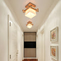 Traditional Japanese Wood Frame Glass Column 1-light Semi-flush Mount Ceiling Light for Living Room