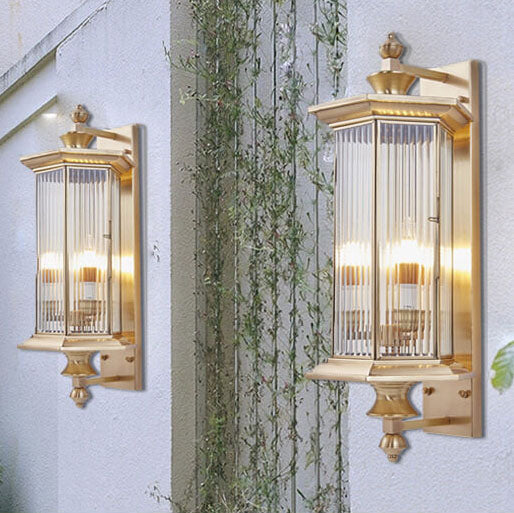 Contemporary Industrial Brass Finish Frame Glass Shade 1/3-Light Wall Sconce Lamp For Outdoor Patio Lumendat