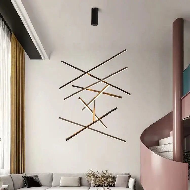 Nordic Light Luxury Iron Aluminum Geometric Line Combination LED Chandelier Lumendat
