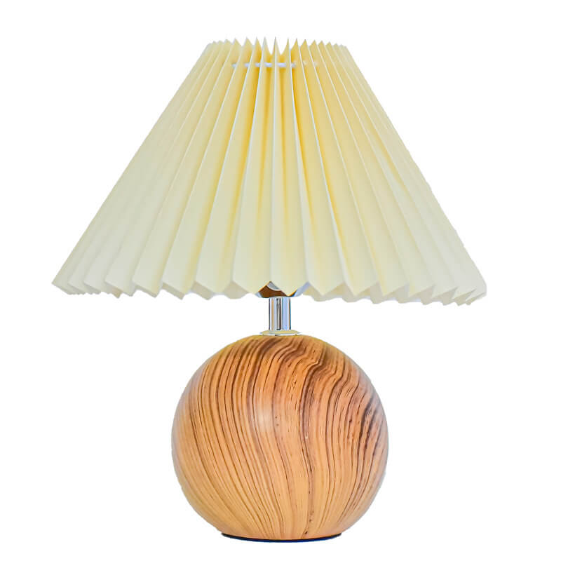 Nordic Vintage Pleated Wood Ball Base LED Table Lamp Lumendat