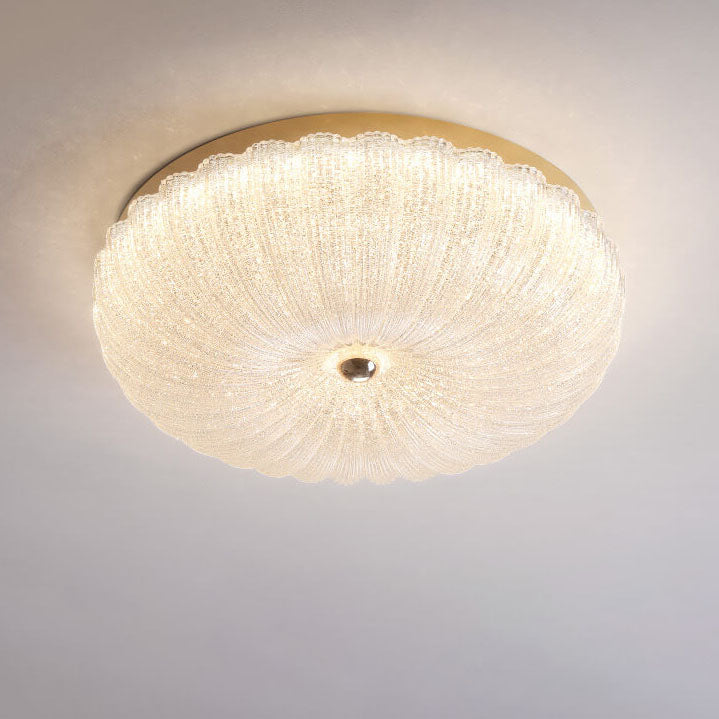 Modern Luxury Stainless Steel Glass Copper Round LED Semi-flush Mount Ceiling Light