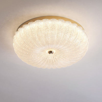 Modern Luxury Stainless Steel Glass Copper Round LED Semi-flush Mount Ceiling Light