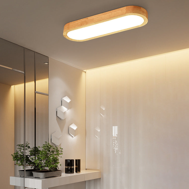 Traditional Japanese Rectangular Solid Wood Acrylic LED Flush Mount Ceiling Light For Living Room Lumendat