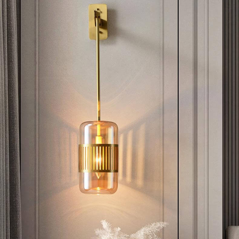 Contemporary Luxury Iron Glass Cylindrical 1-Light Wall Sconce Lamp for Bedroom & Living Room