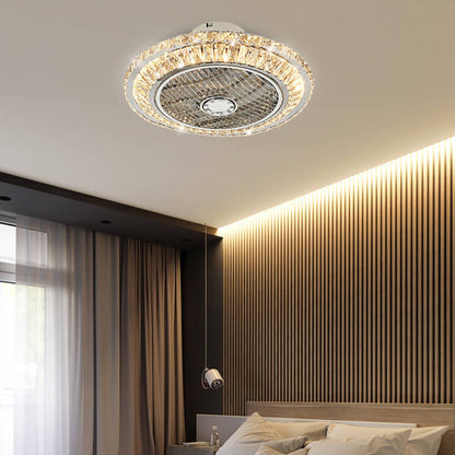 Nordic Simple Crystal Round Frame Design LED Flush Mount Ceiling Fan Light
