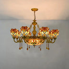 Traditional Tiffany Bead Dome Baroque Iron Glass Alloy 8/11 Light Chandeliers for Living Room BulbSquare