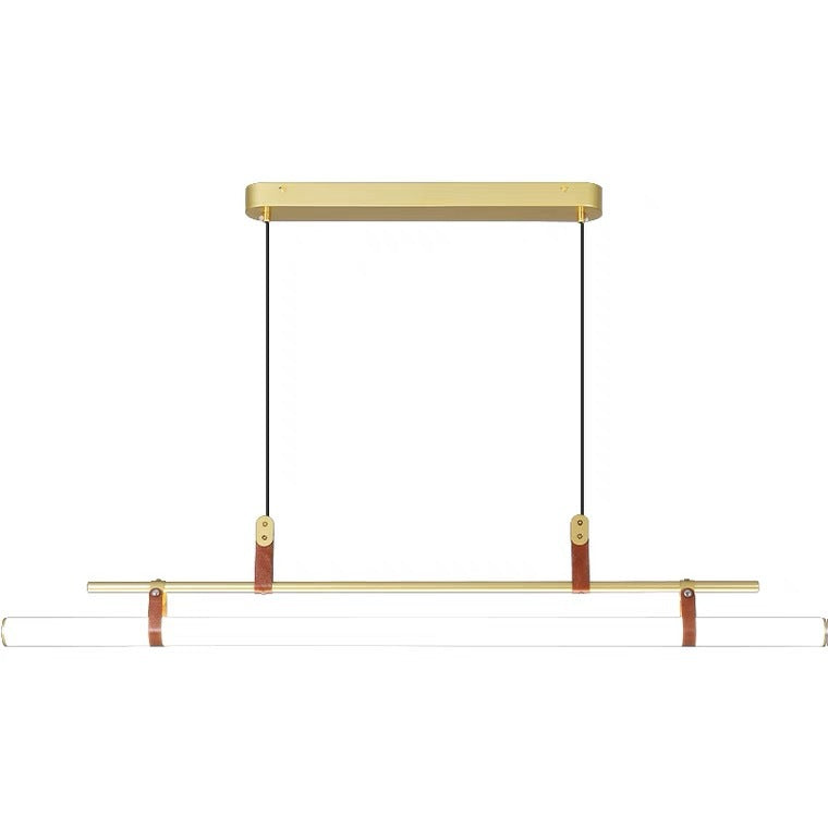 Modern Minimalist Long Strip Iron Acrylic Faux Leather LED Island Light Chandelier For Living Room & Dining Room Lumendat