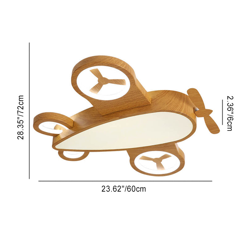 Cartoon Creative Wood Grain Aircraft LED Kids Flush Mount Ceiling Light BulbSquare