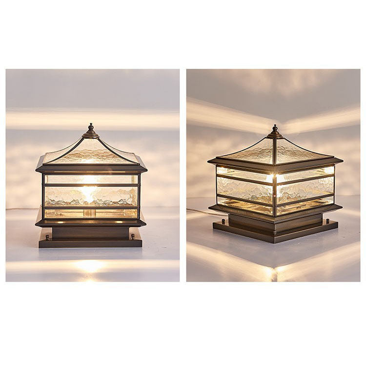 European Outdoor Brass Glass Square 1/2 Light Waterproof Pillar Landscape Light Lumendat