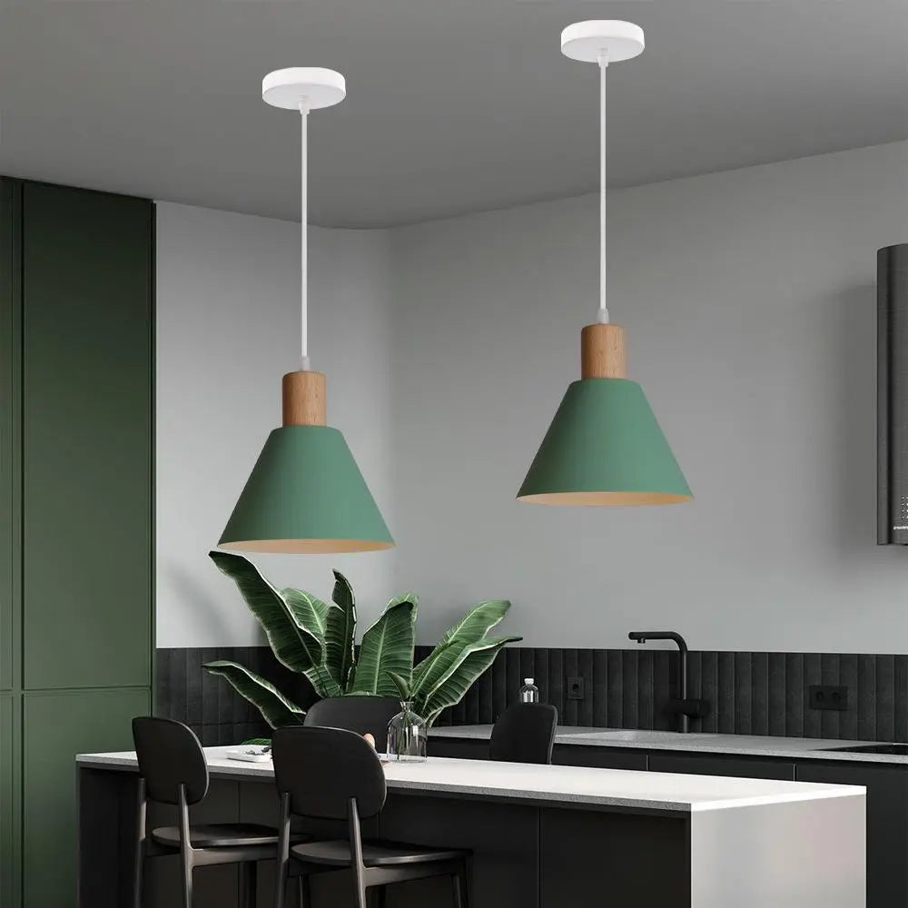 Nordic Vintage Iron Cone Wood Top 1-light Pendant Light Lumendat