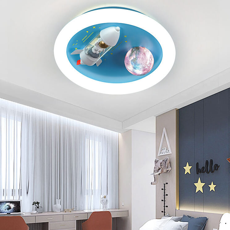 Lumendat Contemporary Creative Iron Acrylic Resin Cartoon Spaceship Planet LED Kids Flush Mount Ceiling Light For Living Room & Bedroom Lumendat