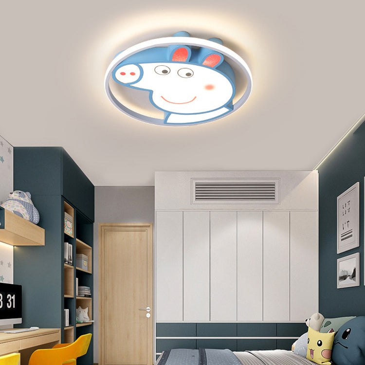 Lumendat Contemporary Creative Kids Iron Acrylic Round Pig LED Flush Mount Ceiling Light For Bedroom Lumendat