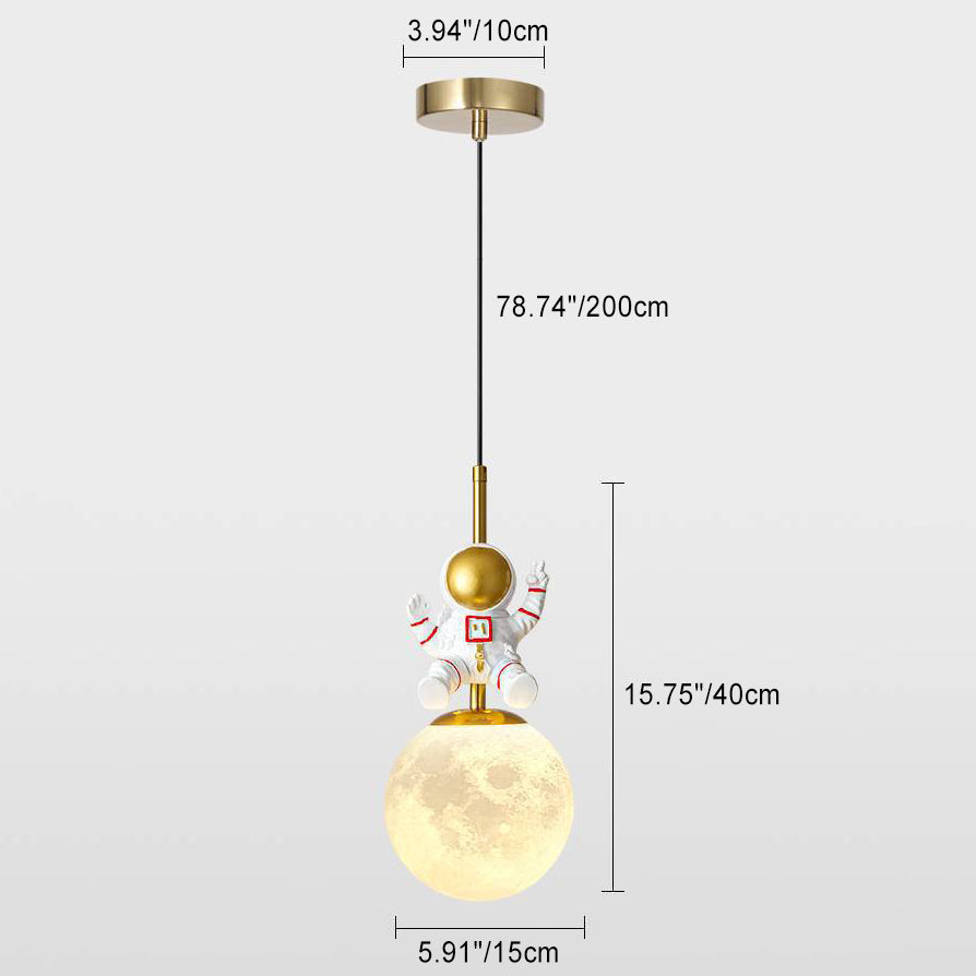 Contemporary Nordic Kids Orb Astronaut Iron Resin 1-light Pendant Light for Bedroom BulbSquare