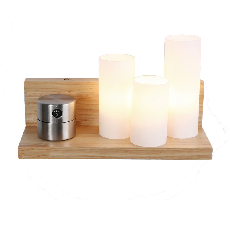 Japanese Minimalist Cylindrical Wooden Glass 1-Light Wall Sconce Lamp Lumendat