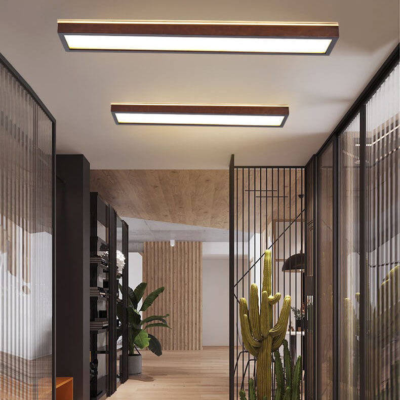 Japanese Minimalist Log Rectangular Walnut LED Flush Mount Ceiling Light BulbSquare