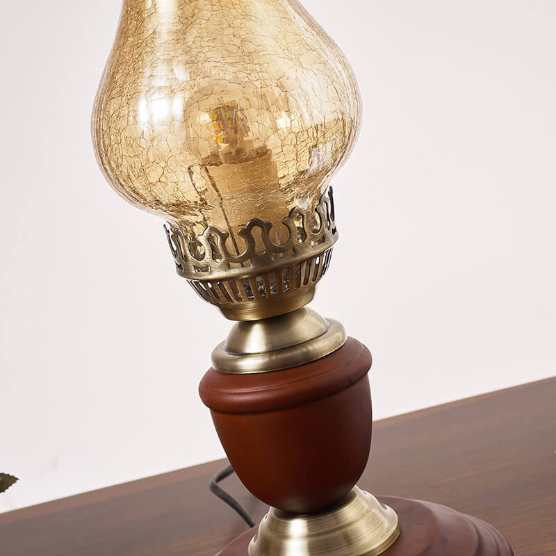 Vintage All Brass Wooden Glass Kerosene Lamp Design 1- Light Table Lamp Lumendat