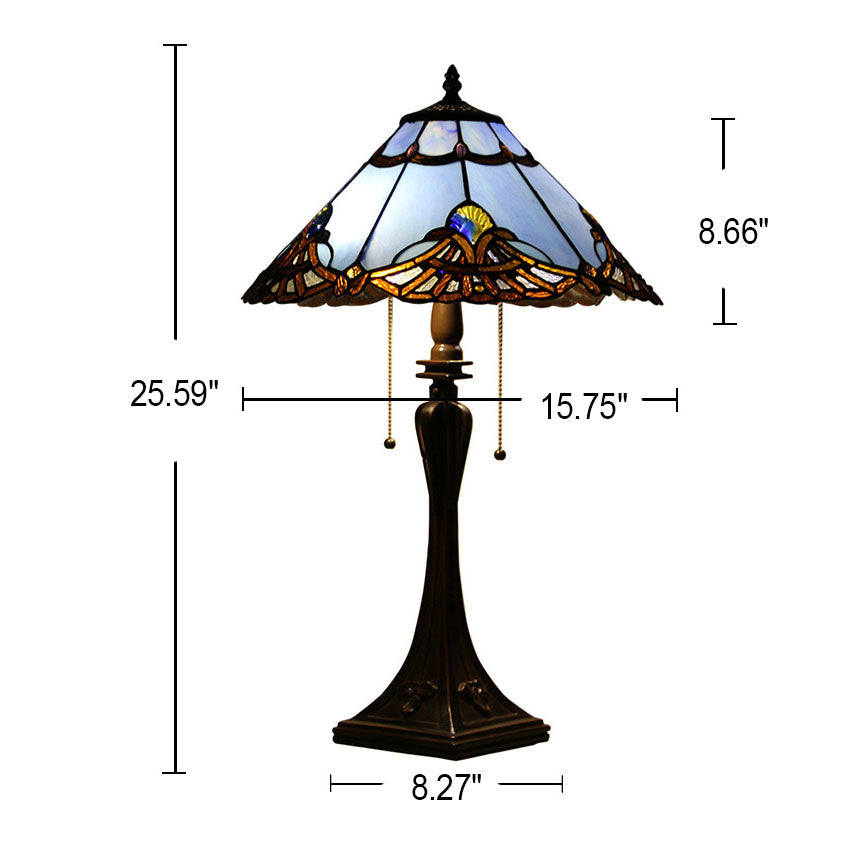 Tiffany Mediterranean Stained Glass Cone Pull Cord 2-Light Table Lamp Lumendat