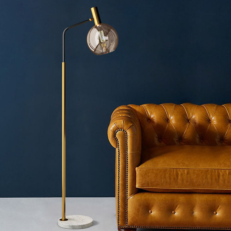 Contemporary Nordic Glass Dome Shade Marble Base 1-Light Standing Floor Lamp For Living Room Lumendat