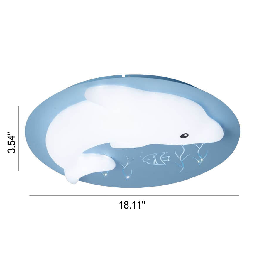Lumendat Cartoon Cute Dolphin Blue Disc LED Flush Mount Ceiling Light Lumendat