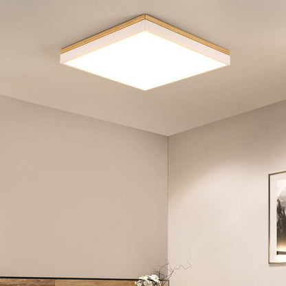 Modern Minimalist Solid Wood Acrylic Square Rectangle LED Flush Mount Ceiling Light for Living Room