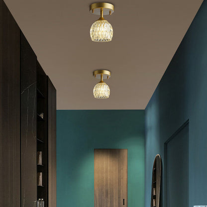 European Light Luxury Round Head Iron Glass 1-light Semi-flush Mount Light