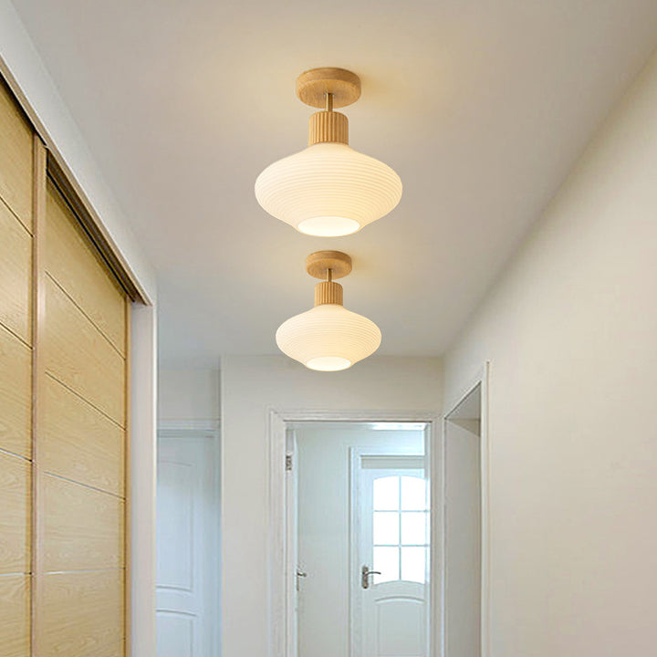 Nordic Log Striped Glass Oval 1-light Semi-flush Mount Ceiling Light
