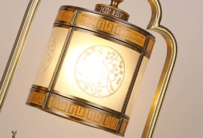 Chinese Glass Full Copper Carved 1-Light Table Lamp Lumendat