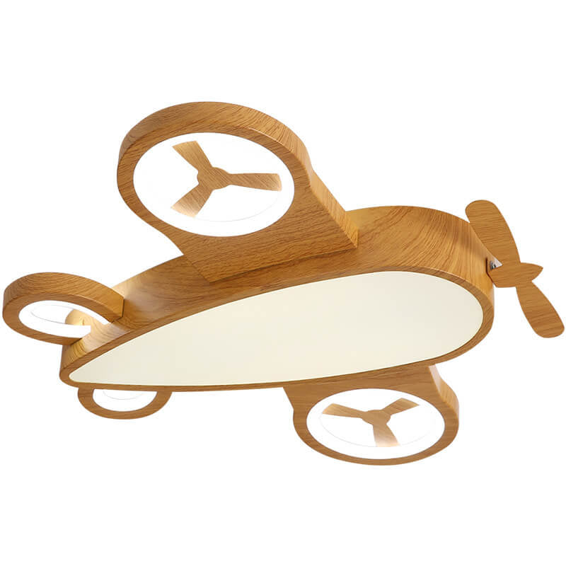 Cartoon Creative Wood Grain Aircraft LED Kids Flush Mount Ceiling Light BulbSquare